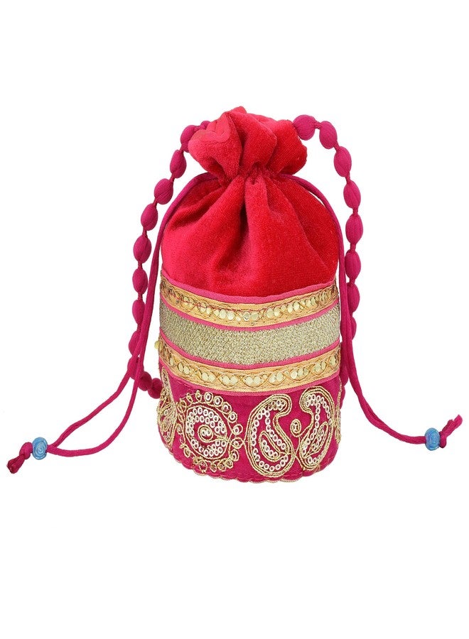 Memoir Silky Satin, Rani Pink,handmade Zari Work Ethnic Potli handbag Women Ladies - Image 2